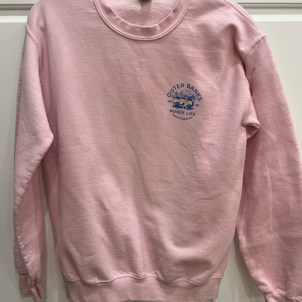 Outer Banks Pink Sweatshirt with Blue Graphic-Pouge Life